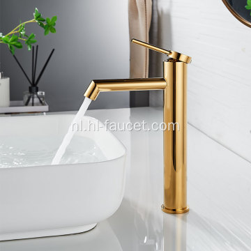 Groothandel Titanium Gold Brass High Bathroom Basin -kraan